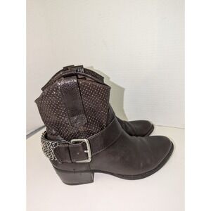 BCBG Women's Leather Brown Western Boots with Buckle‎ and Chain Detail Size 6.5B